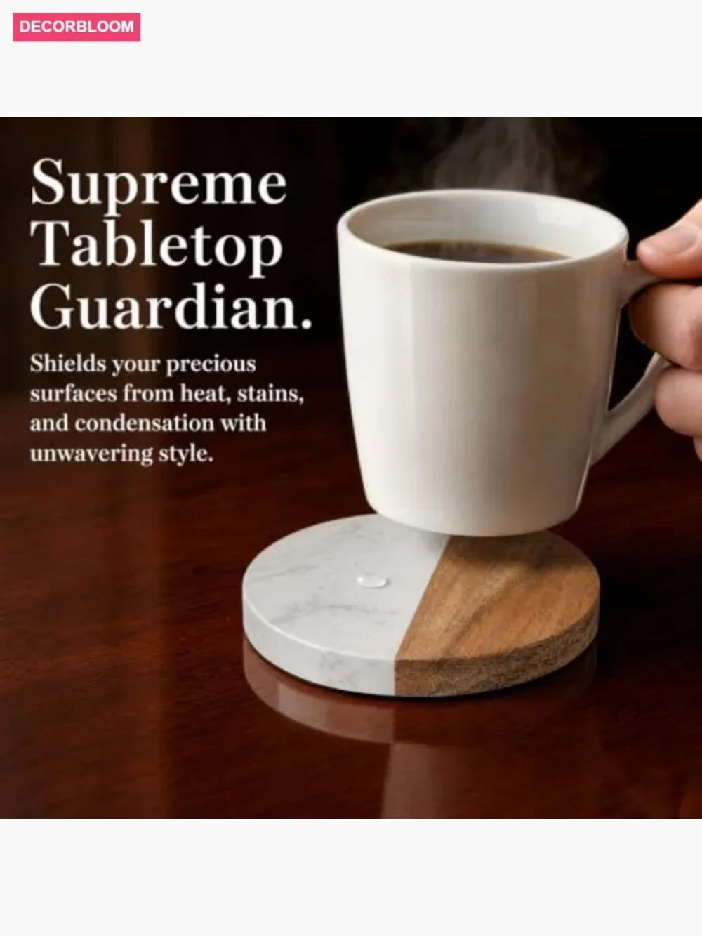 6 Pack Marble Wood Coasters, Round Coasters Set for Drinks, Tea, Coffee, Wine,